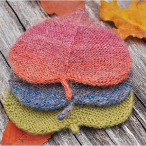 Knitting patterns Linden leaf ornament Knitted leaves PDF-pattern Knit fall ornaments Burnt orange Coaster Knit tutorial DIY Rustic garland image 7