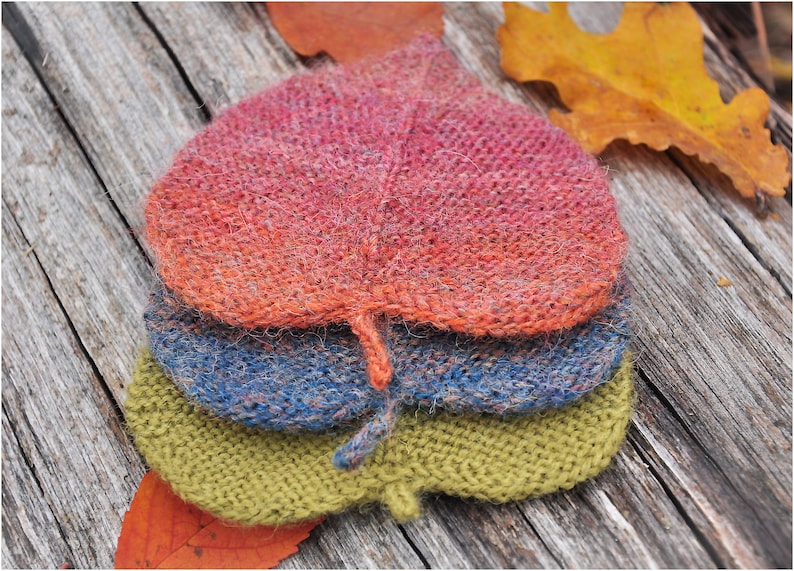 Knitting patterns Linden leaf ornament Knitted leaves PDF-pattern Knit fall ornaments Burnt orange Coaster Knit tutorial DIY Rustic garland image 7