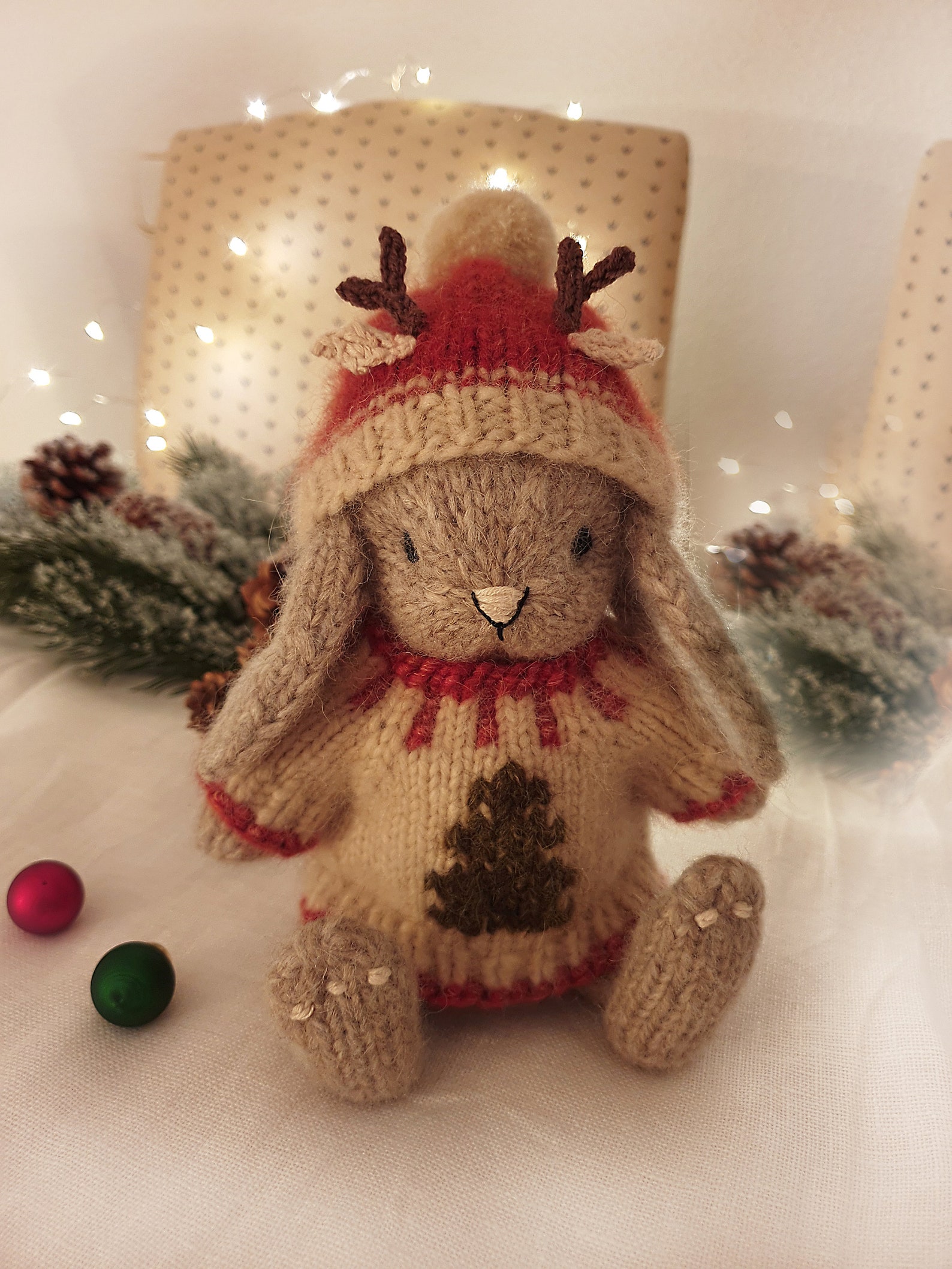 Christmas Bunny Knitting Pattern, Stuffed Knitted Doll, Animal Toy ...
