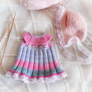 Teddy Bear and Doll Clothes Knitting Pattern PDF, Toy Dress and Bonnet.