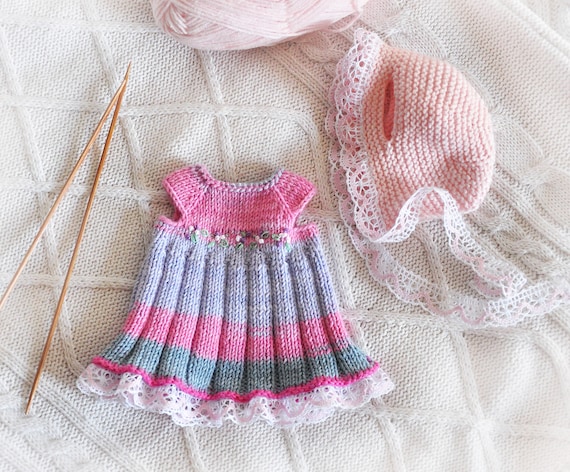 Teddy Bear and Doll Clothes Knitting Pattern PDF, Toy Dress and Bonnet.