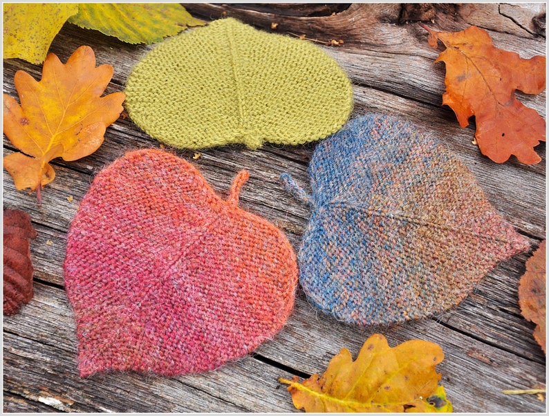 Knitting patterns Linden leaf ornament Knitted leaves PDF-pattern Knit fall ornaments Burnt orange Coaster Knit tutorial DIY Rustic garland image 2