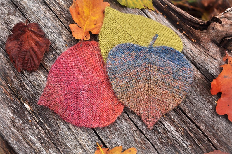 Knitting patterns Linden leaf ornament Knitted leaves PDF-pattern Knit fall ornaments Burnt orange Coaster Knit tutorial DIY Rustic garland image 6