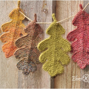 Knitting patterns Bundle Oak Elm Linden Ornament Knitted leaves PDF pattern Knit fall Home Decor DIY Christmas pattern Rustic leaf garlands image 2