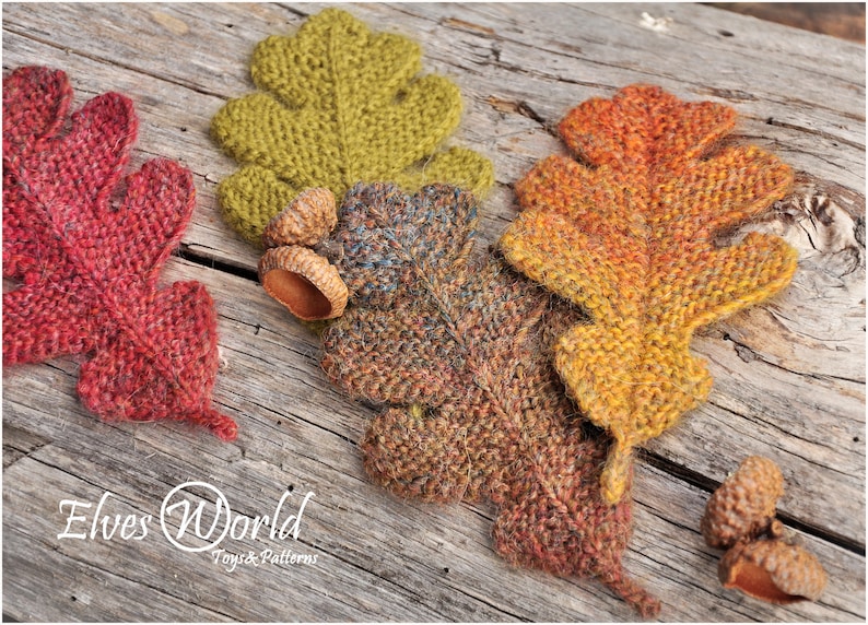 Knitting patterns Bundle Oak Elm Linden Ornament Knitted leaves PDF pattern Knit fall Home Decor DIY Christmas pattern Rustic leaf garlands image 9