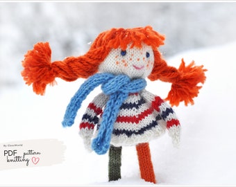 Doll Knitting Pattern for Lotta Doll with Ginger Red Hair