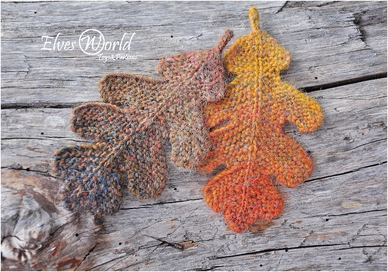 Knitting patterns Bundle Oak Elm Linden Ornament Knitted leaves PDF pattern Knit fall Home Decor DIY Christmas pattern Rustic leaf garlands image 6