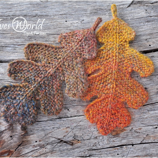 Knitting pattern Oak leaf ornament Knitted oak leaves Burnt orange decor PDF-pattern Autumn leaves Knit fall ornaments Knit tutorial DIY