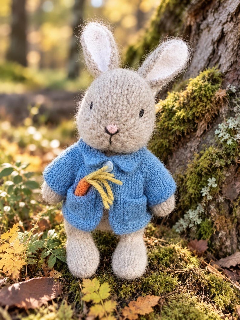 Rabbit Pattern Blue Bunny Rabbit Knitting Pattern – Blue Jacket & Carrot, Animal Toy PDF ...