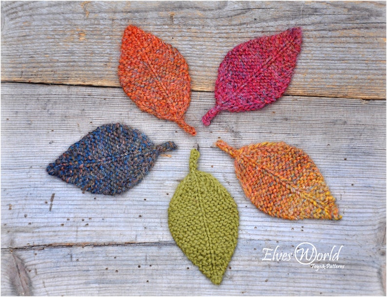 Knitting patterns Bundle Oak Elm Linden Ornament Knitted leaves PDF pattern Knit fall Home Decor DIY Christmas pattern Rustic leaf garlands image 5