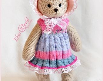 Crochet Pattern Teddy Bear toy. Spring Dress and Bonnet Knitting Pattern. Two pattern deal.