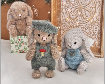 Toy Clothes Knitting Pattern Amigurumi Bunny Outfit. Dungarees and Beret.