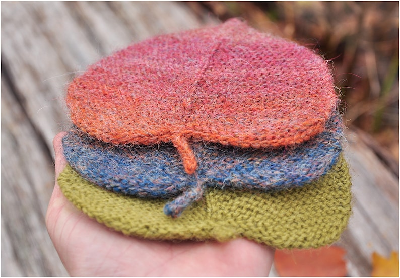 Knitting patterns Linden leaf ornament Knitted leaves PDF-pattern Knit fall ornaments Burnt orange Coaster Knit tutorial DIY Rustic garland image 1