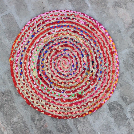 Natural Round Braided /& Multi Colour Jute Mat Rugs Floor Shabby Chic Indian Mat