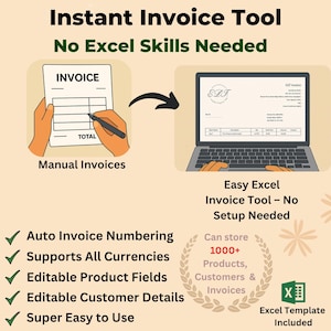 Digital Invoice Excel Template, Business Invoice Template, Editable Printable Invoice Templates, Small Business Invoice Template Custom