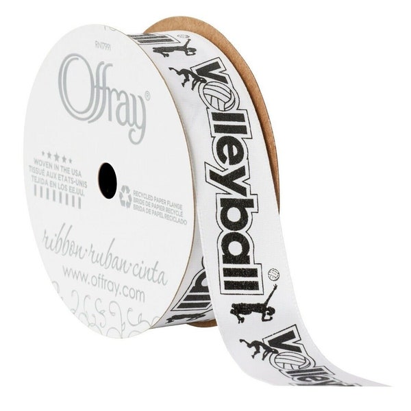 NEW Volleyball Satin Ribbon - Offray - Black & White - 7/8 Inch Wide - 9 Feet Long