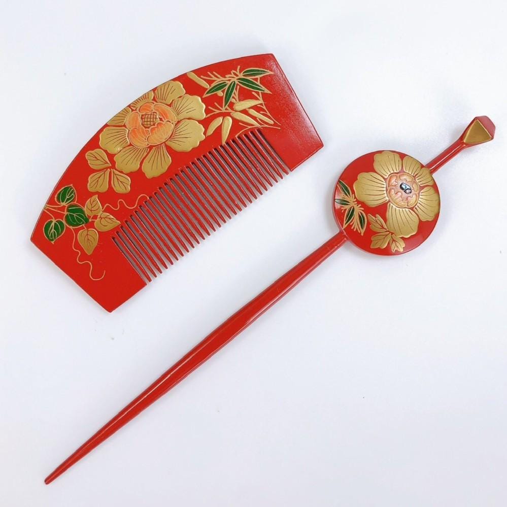 Hand Painted Japanese Kushi Horn Hair Comb & Leather Italian Case Antique Bird Antique Japanese Hair Comb Kushi - Etsy main image 2