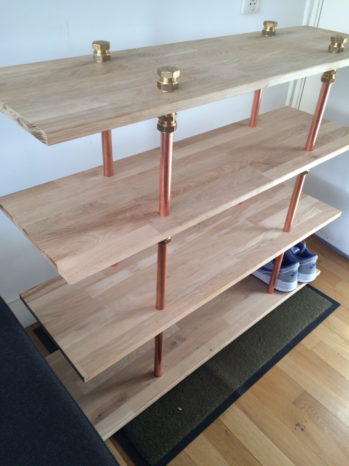 Industrial Shoe Rack oak & Copper 2, 3 or 4 Shelves not Sending/no