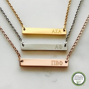Alpha Gamma Delta Necklace - Gift For Her - Girl Gift - Sorority Gift - Bar Jewelry - Rose Gold Necklace - Sorority Jewelry - Silver Gift