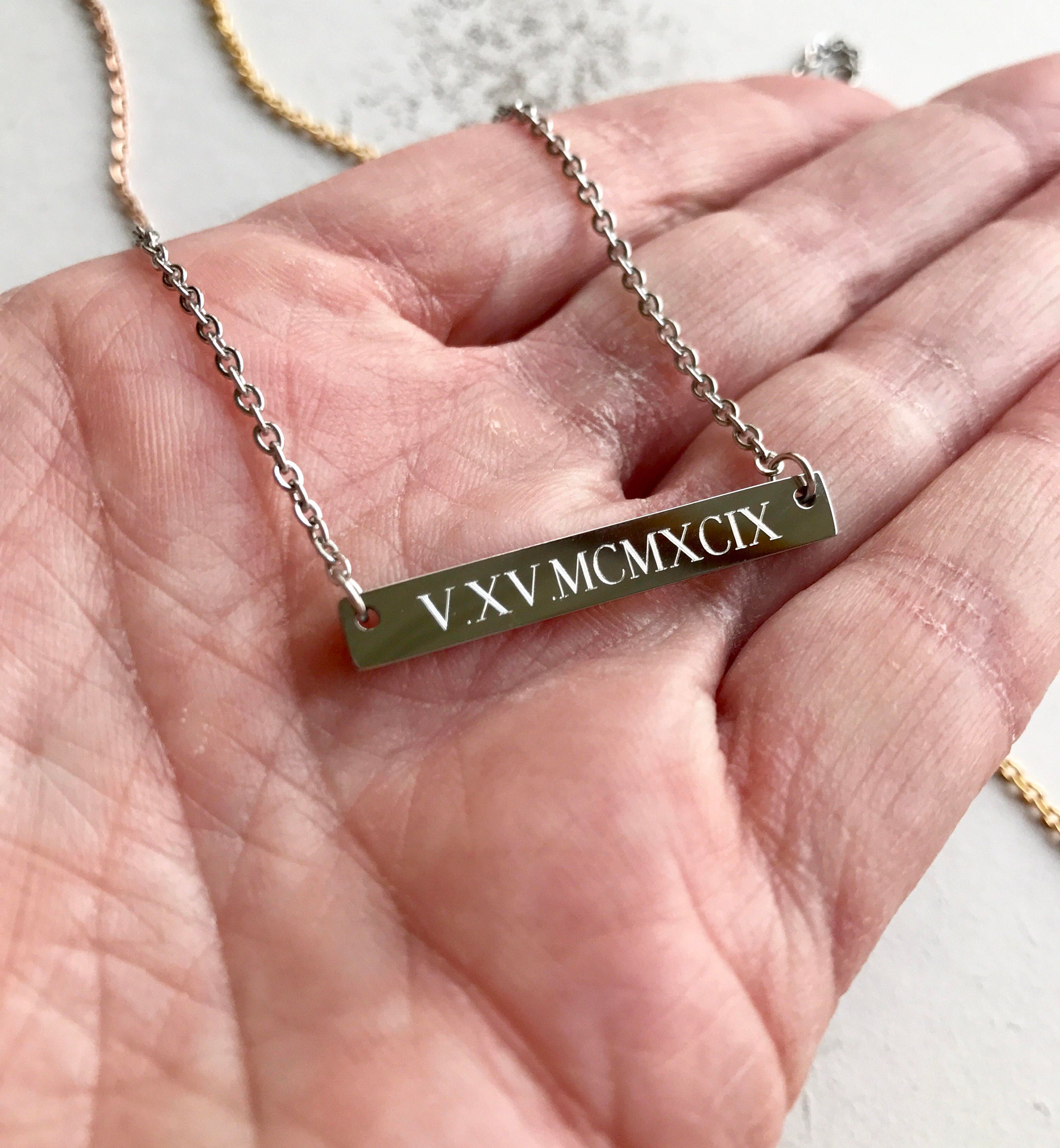 Roman Numeral Necklace Personalized Bar Necklace Custom Etsy