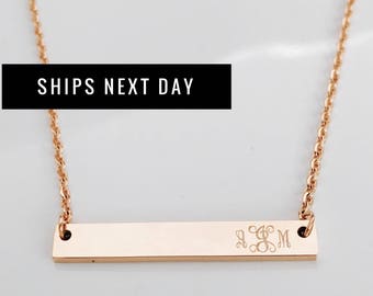 Monogram Necklace - Personalized Necklace - Personalized Bar Necklace - Best Friend Gift - Rose Gold Necklace - Girlfriend Gift