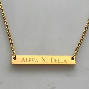Alpha Xi Delta Necklace - Gift For Her - AXiD Necklace - Sorority Gift - Bar Jewelry - Rose Gold Necklace - Sorority Jewelry - Silver Gift