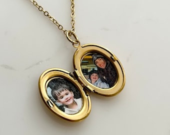 Locket Necklace with Photos - Personalized Gold Locket - Silver Keepsake Locket with Pictures - Mothers Day Gift