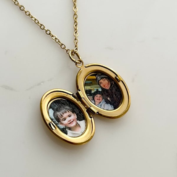 Locket Necklace with Photos - Personalized Gold Locket - Silver Keepsake Locket with Pictures - Mothers Day Gift