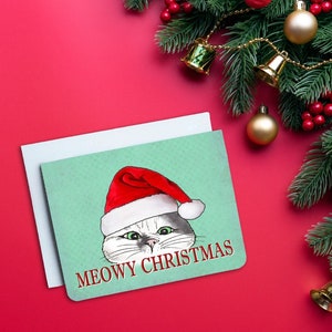 Meowy Christmas - Carte de Noël drôle - Carte de Noël - Carte chat - Carte drôle - Carte de Noël chat - Carte de vacances - Carte chat