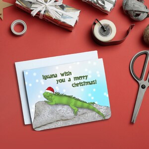 Iguana vous souhaite un joyeux Noël - Carte de Noël drôle - Carte de Noël - Carte Iguane - Carte drôle - Jeu de mots de Noël - Carte de vacances