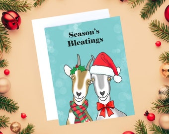 Season's Bleatings Card - Funny Christmas Card - Goat Christmas Card - Goat Puns - Cute Christmas Cards - Farm Animal Christmas Card - Goats