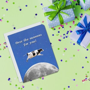 Over The Moooon For You - Carte de douche de bébé drôle - Carte de vache drôle - Carte de douche de bébé - Carte de nouveau parent - Nouvelle carte de bébé - Nouveau parent