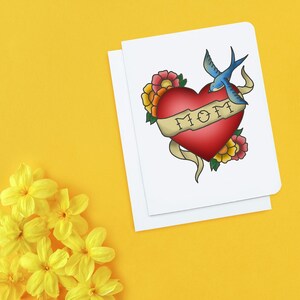 Carte de fête des mères - Carte de tatouage maman - Tatouage maman vintage - Cartes pour maman - Carte d’anniversaire maman - Carte nouvelle maman - Carte tatouage maman - Maman enceinte