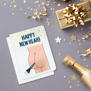 Bonne nouvelle carte arrière - Carte du Nouvel An - Carte de bonne année - Carte de levage des fesses - Carte drôle - Carte des fesses - Cartes de vœux