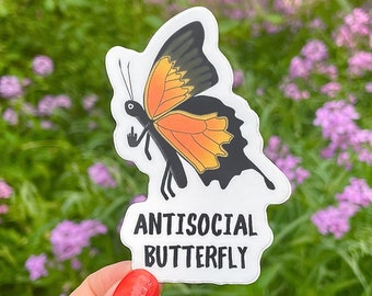 Antisocial Butterfly Vinyl Sticker - Funny Stickers - Laptop Sticker - Waterproof Stickers - Dishwasher Safe Stickers - Butterfly Sticker