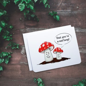 Papa, tu es un vrai champignon - Carte de vœux - Anniversaire de papa - Fête des Pères - Appréciation - Carte n’importe quel jour - Champignon - Carte amusante - Recherche de nourriture