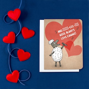 I Wool Always Love Ewe - Funny Love Card - Funny Valentine - Funny Anniversary Card - Sheep Card - Whitney Houston - Jeux de mots sur les animaux