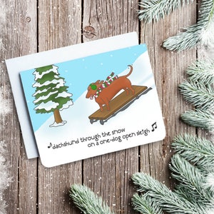 Teckel à travers la carte de Noël de neige - Carte de chien - Carte de Noël de chien - Jeu de mots - Teckels - Cartes de Noël Canada