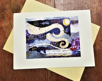 Get Well Hope Card. Motivational Inspirtaional. Moon and Stars Art. Cancer Illness support. Van Gogh Starry Night Collage. Empathy Card.