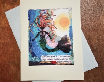 Greeting card/Turn Your Face to the Sun. Maori Proverb. Friendship Inspirational Birthday Encouragement Mermaid Card. Mermaid Collage Art.