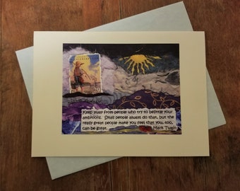 Greeting Card/Encouragement. Motivational Inspirational Card. Graduation Birthday Card. Adventure/New Job Card. Mark Twain Quote. Recycled