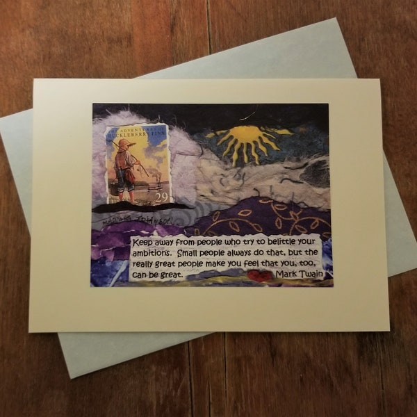 Greeting Card/Encouragement. Motivational Inspirational Card. Graduation Birthday Card. Adventure/New Job Card. Mark Twain Quote. Recycled