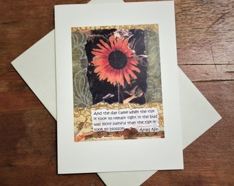 Greeting Card/Encouragement. Anais Nin Quote Card. Spiritual Growth/New Career/Friendship/Motivational/Empowerment/Positive/Affirmation Card