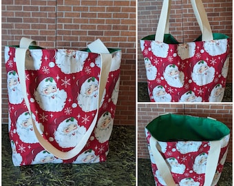 Large Santa Christmas Tote with Green Interior
