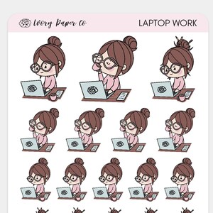 Laptop Work Stickers, Hand-Drawn Work Stickers, Laptop Stickers,Character Planner Stickers, Computer Stickers For Planners