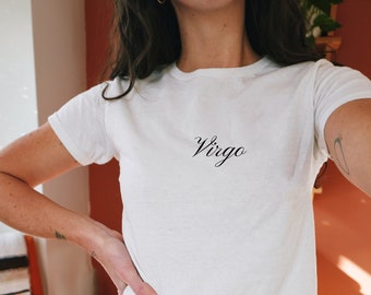 Retro Virgo bebé camiseta Y2K Zodiac Crop Top bebé camiseta Y2K bebé camiseta, signo del zodíaco, astrología Virgo camiseta, camisa del zodíaco coqueta estética