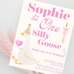 One Silly Goose Birthday Invitation Silly Goose Invite First Birthday Invite 1st Birthday Girl Birthday Evite Printable Editable Template