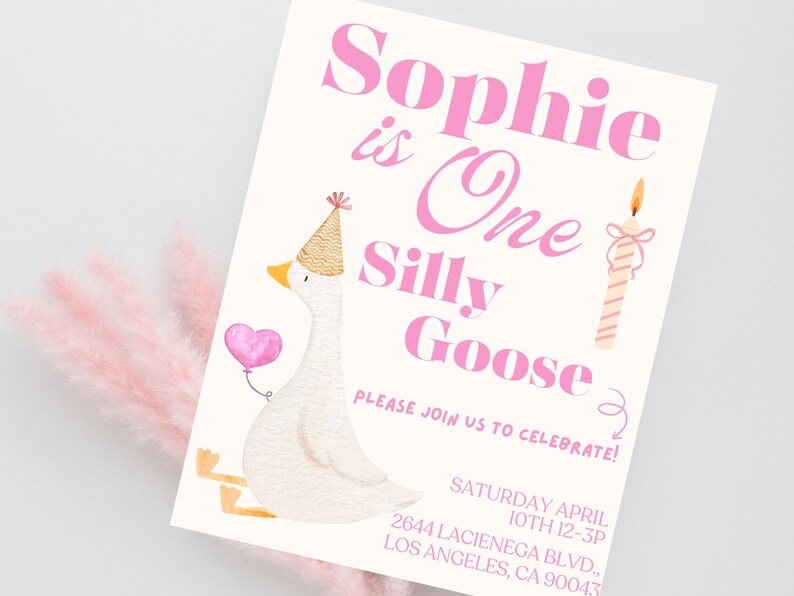 One Silly Goose Birthday Invitation Silly Goose Invite First Birthday Invite 1st Birthday Girl Birthday Evite Printable Editable Template