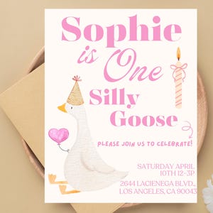 One Silly Goose Birthday Invitation Silly Goose Invite First Birthday Invite 1st Birthday Girl Birthday Evite Printable Editable Template
