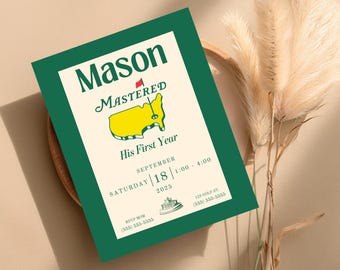 Golf First Birthday Masters Golf Birthday Golf 1st Birthday Masters Birthday Mastered 1st Year Boy Birthday Invitation Hole in One E-Vite